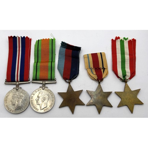 73 - A group of five medals, comprising a 1939-1945 War Medal, 1939-1945 Defence Medal, Italy Star, Afric... 