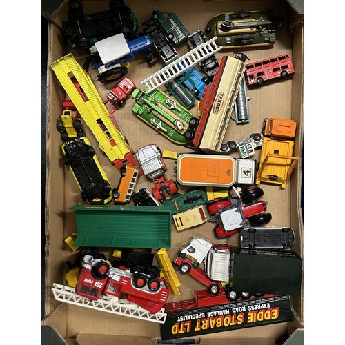 157 - Assorted playworn die-cast toy cars and trucks (2 boxes)