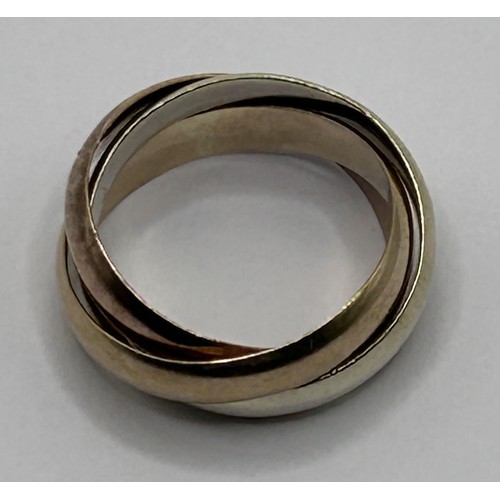 626 - A 9ct tri-coloured gold Russian wedding ring, 5.7 g