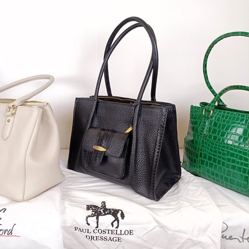 755 - A Paul Costelloe Dressage  black leather handbag, a Ruth Langsford cream handbag, an Ashwood faux cr... 