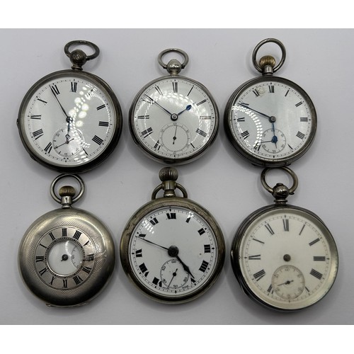 605 - A silver open face pocket watch, and five other pocket watches (6)