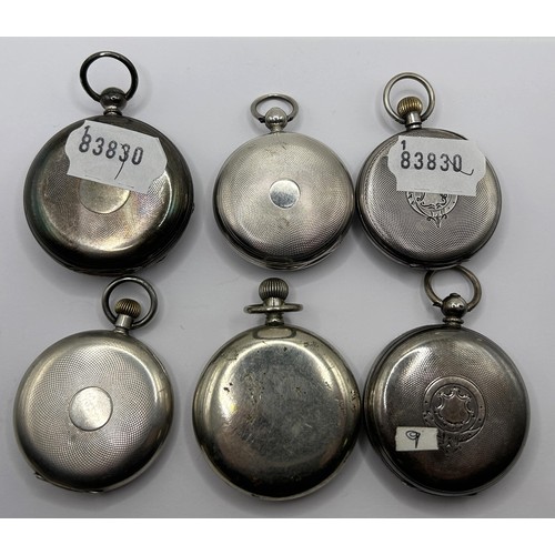 605 - A silver open face pocket watch, and five other pocket watches (6)