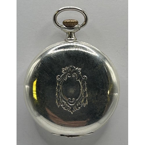 610 - A silver coloured metal Omega open face pocket watch, the enamel dial signed Bengtsson Sodertelje Im... 