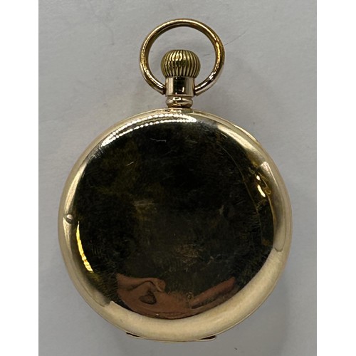 612 - A 9ct gold open face pocket watch, the enamel dial with Roman numerals and subsidiary seconds dial, ... 