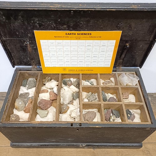 852 - Assorted mineral samples, in a fitted pine box, 64 cm wide