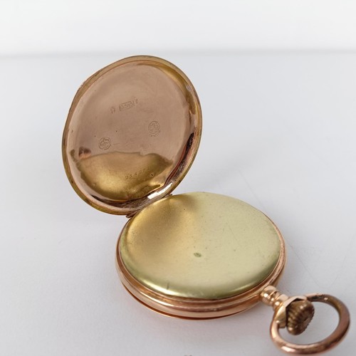 568 - A 14ct gold full hunter pocket watch, the dial with Arabic numerals and a subsidiary seconds dial