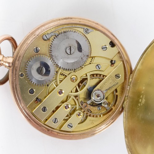 568 - A 14ct gold full hunter pocket watch, the dial with Arabic numerals and a subsidiary seconds dial