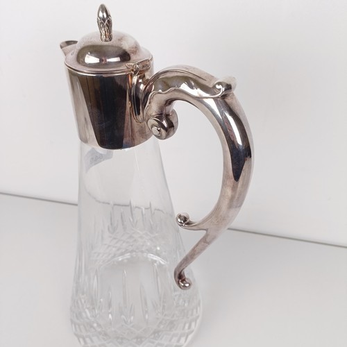 649 - A modern cut glass claret jug, with silver mount and handle, by Carrs