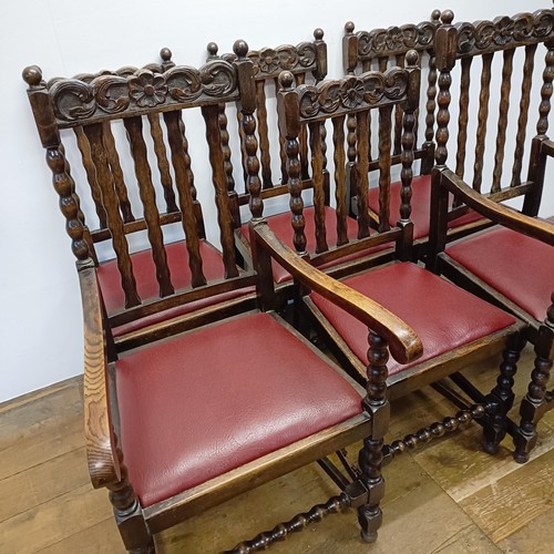 990 - A set of six 17th centry style oak dining chairs, with bobbin turned legs (4+2)