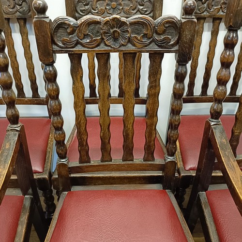 990 - A set of six 17th centry style oak dining chairs, with bobbin turned legs (4+2)