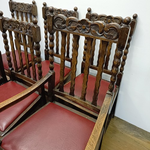 990 - A set of six 17th centry style oak dining chairs, with bobbin turned legs (4+2)