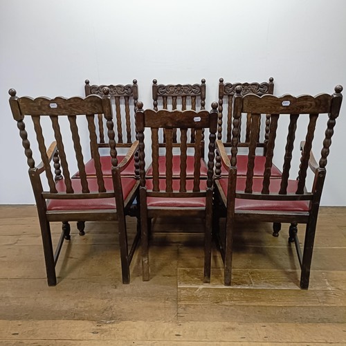 990 - A set of six 17th centry style oak dining chairs, with bobbin turned legs (4+2)