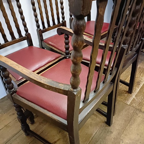 990 - A set of six 17th centry style oak dining chairs, with bobbin turned legs (4+2)