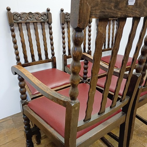 990 - A set of six 17th centry style oak dining chairs, with bobbin turned legs (4+2)