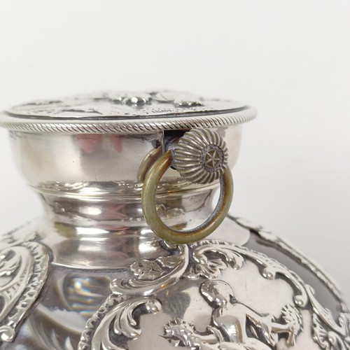 720A - An Edward VII novelty glass and silver mounted inkwell, the hinged lid to reveal a clock, London 190... 