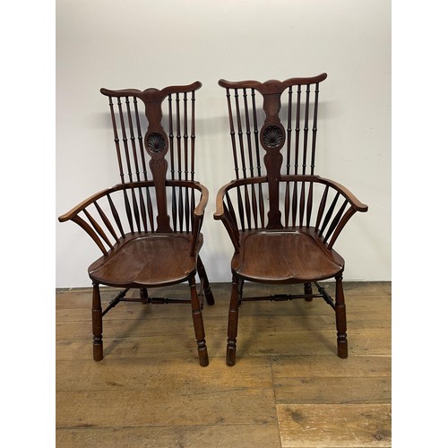 986 - A pair of Thames Valley style mahogany armchairs, with shaped splats carved shells (2)