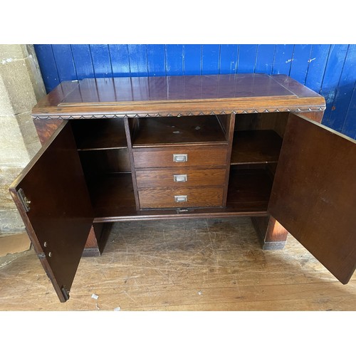 1049 - A pair of Art Deco walnut bedside cabinets, 39 cm wide, an oak sideboard, and a hallstand (4)