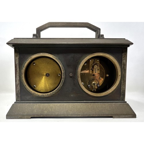 901 - A carriage clock/barometer, in a brass and glass case, 20 cm wide x 16 cm high