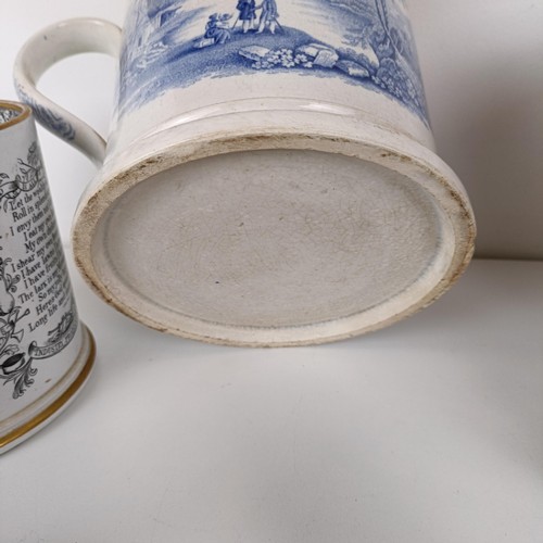 827 - A large 19th century blue and white mug, a Doulton Lambeth tyg, and assorted ceramics (box)