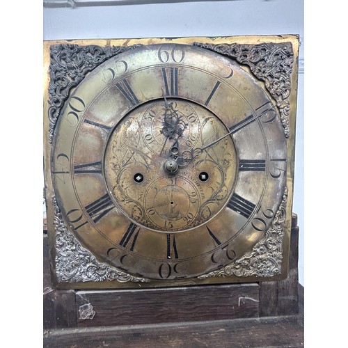 921 - A longcase clock, the brass dial signed Nat Sanders, Manchester, with subsidiary seconds and date di... 