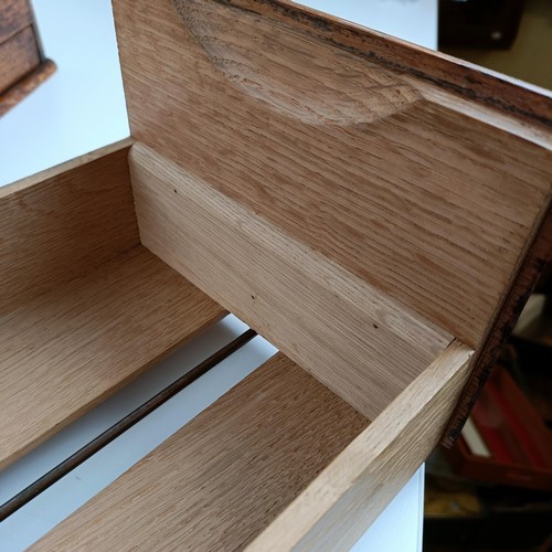 845 - An oak desk stand, 31 cm wide, and a filing drawer (2)