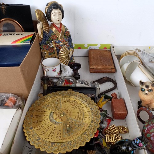 846 - A brass calendar, and assorted other items (3 boxes)