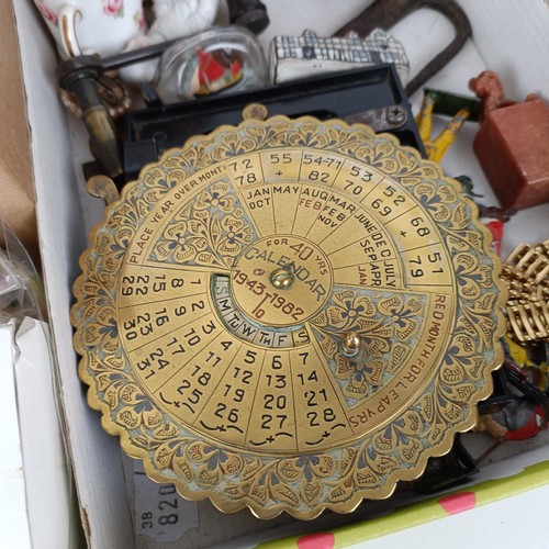 846 - A brass calendar, and assorted other items (3 boxes)