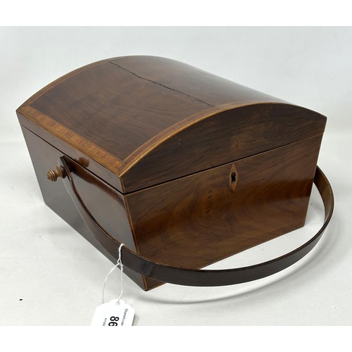 861 - A 19th century mahogany workbox, with a bentwood swing handle, 23 cm wide