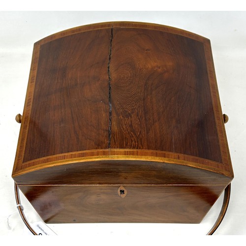 861 - A 19th century mahogany workbox, with a bentwood swing handle, 23 cm wide