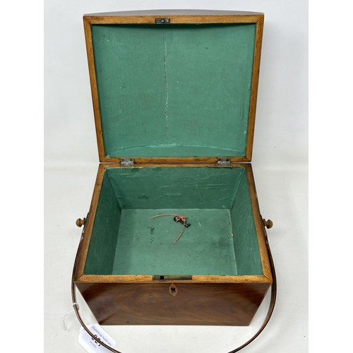 861 - A 19th century mahogany workbox, with a bentwood swing handle, 23 cm wide