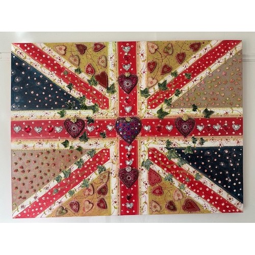 650A - Fiona Gordon-Abbey, For You with Love - a Union Flag, mixed media, 91 x 122 cm, unframed