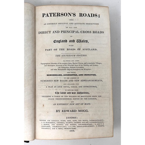 13 - Paterson’s Roads, 1822, bound in black linen on board, with marbled endpapers and marbled page edges... 