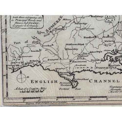 30 - John Cowley, map of Dorset, 1744, 15 x 19 cm
Provenance: From the collection of David Beaton, local ... 