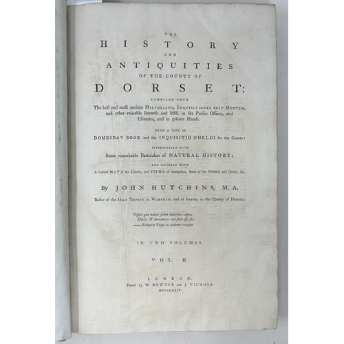 4 - Hutchins History of Dorset, First edition, printed by W. Bowyer and J. Nichols, 1774, 2 vols, leathe... 