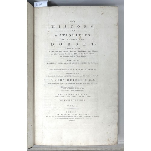 5 - Hutchins History of Dorset Second edition, printed by John Nichols, Vol. 1 (1796), Vol. 2 (1803), Vo... 