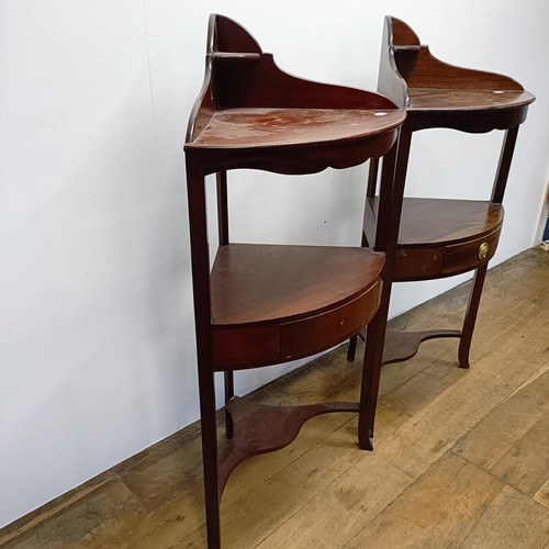 698 - A pair of mahogany corner washstands, 60 cm wide (2)