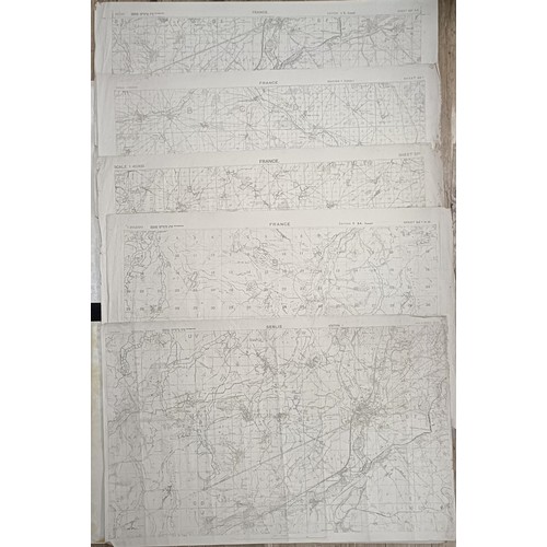 560 - A group of France WWI maps, including Bray sur Somme and Amiens, all unframed, and a 19th century Mo... 