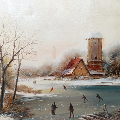 151 - Martin Prohaska (German b. 1949), a winter scene with ice skating, oil on canvas, signed, 59.5 x 90 ... 