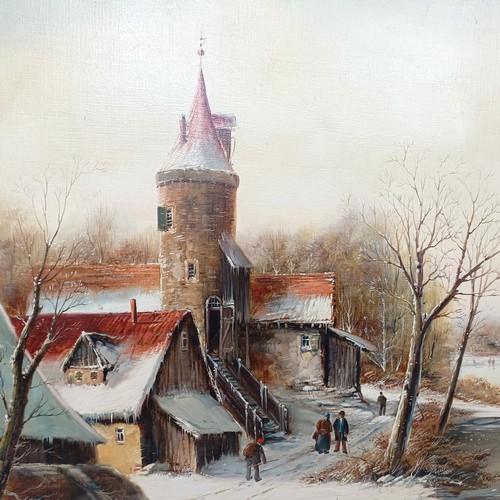 151 - Martin Prohaska (German b. 1949), a winter scene with ice skating, oil on canvas, signed, 59.5 x 90 ... 