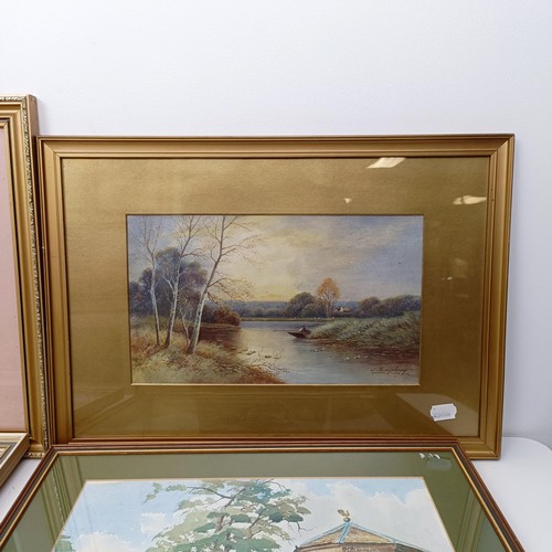 167 - Edward Thompson, landscape, watercolour, 27 x 33 cm, and assorted other pictures (7)