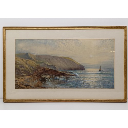 173 - C R Aston, Trebarwith, Cornwall, watercolour, signed, 64 x 30 cm, label verso