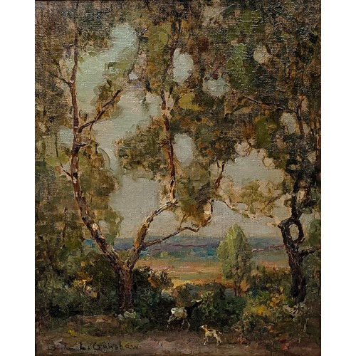 186 - L Cranshaw, a goat and kid in a landscape, oil on board, 25 x 20 cm