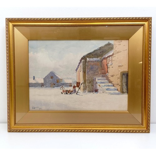 192 - ***Withdrawn*** H G Callen, a winter farmyard scene, watercolour, signed and dated 1911, 26 x 37 cm