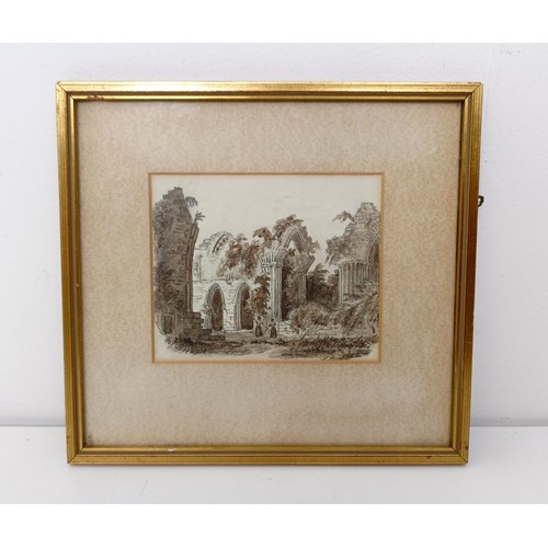 211 - 19th century, English school, study of a ruin, wash, 12 x 13 cm, and early 20th century, English sch... 