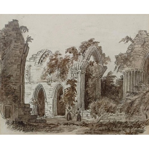 211 - 19th century, English school, study of a ruin, wash, 12 x 13 cm, and early 20th century, English sch... 