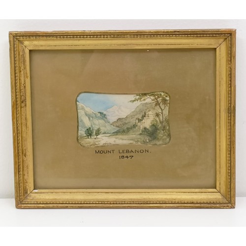 213 - 19th century, English school, A Distant View of Mount Lebanon, watercolour, initialled, titled and d... 