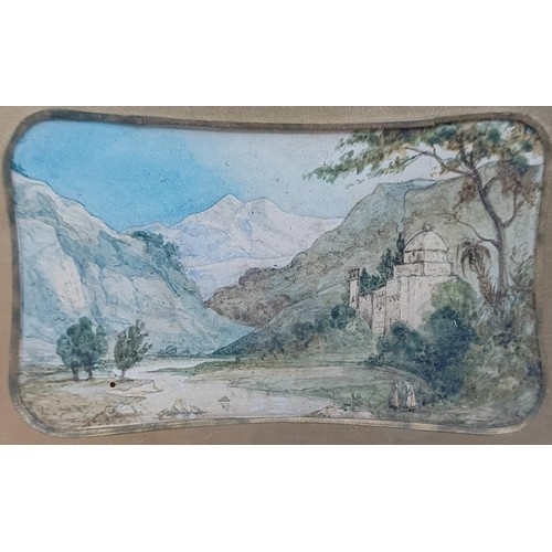 213 - 19th century, English school, A Distant View of Mount Lebanon, watercolour, initialled, titled and d... 