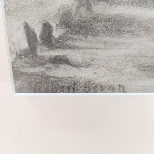 215 - Robert Beran, a view from a mountain, charcoal, signed, 26 x 20 cm, and its pair (2)