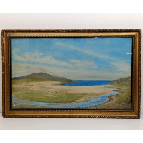 218 - Sigmund Goetze, Near Ullapool in the Highlands, landscape, oil on board, 38 x 67 cm, label verso