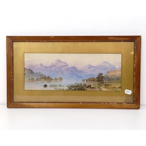 222 - 19th century, English school, landscape with figures, watercolour, 16 x 43 cm, and assorted other pi... 